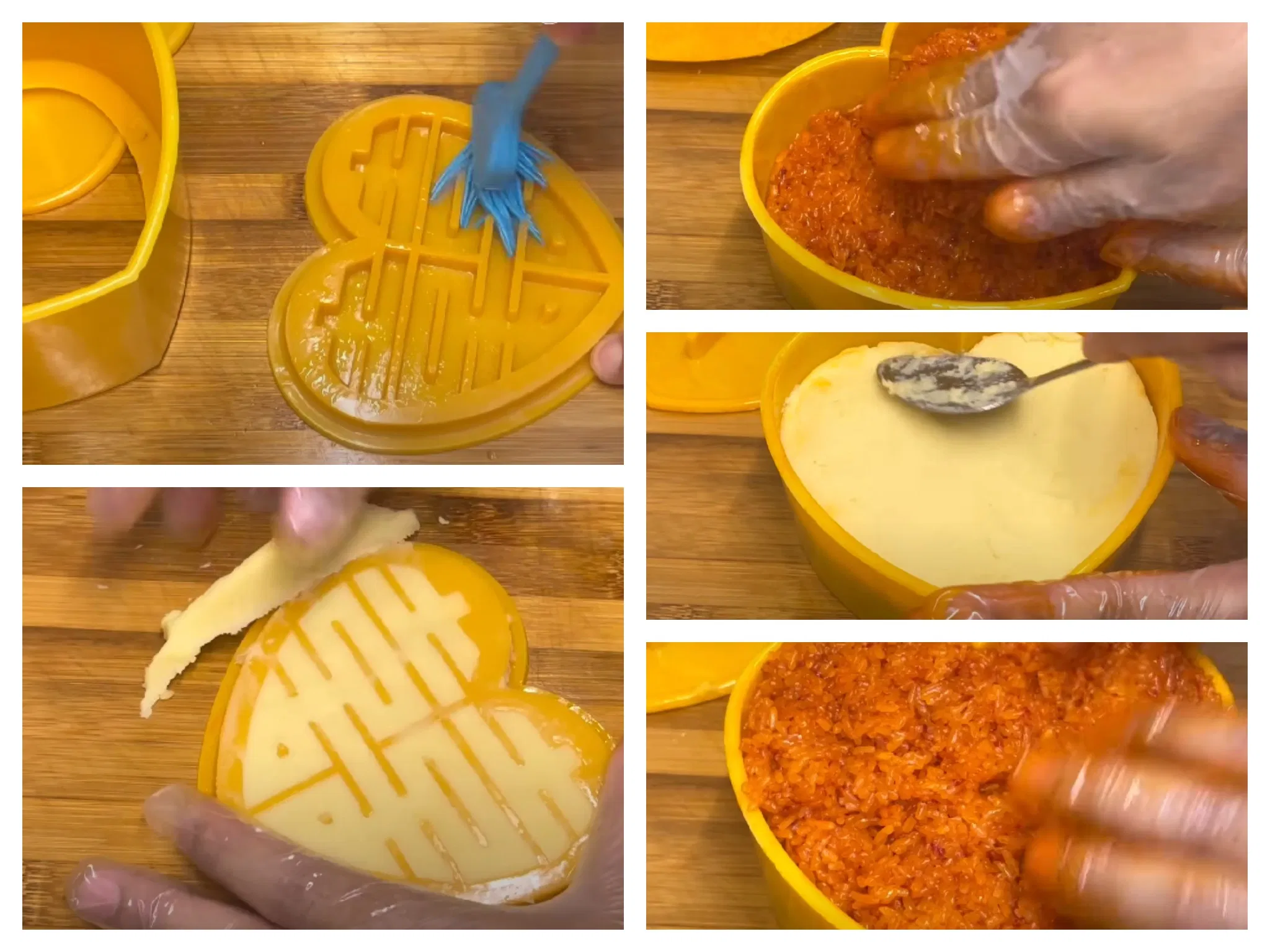 Ép khuôn xôi gấc đẹp mắt. (Nguồn: Duy Tân Food)