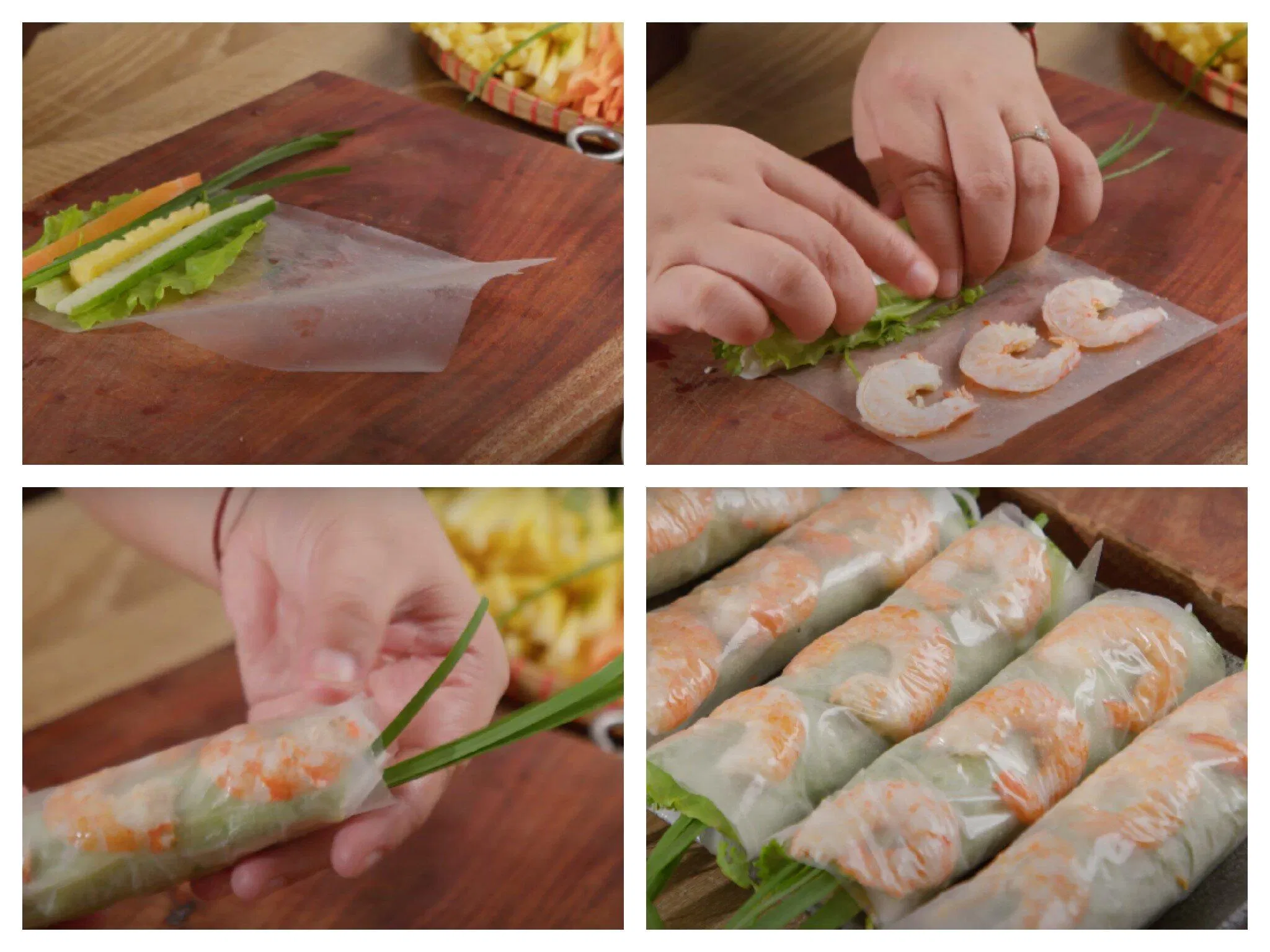 Hoàn thành món gỏi cuốn tôm thịt