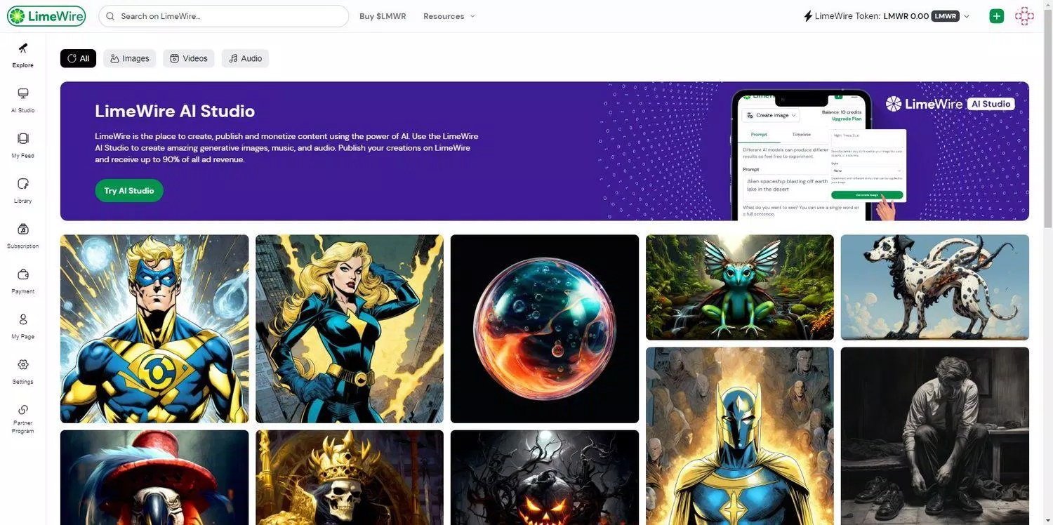 Trang cộng đồng của LimeWire AI Studio (Ảnh: Internet) Trang cộng đồng của LimeWire AI Studio (Ảnh: Internet)