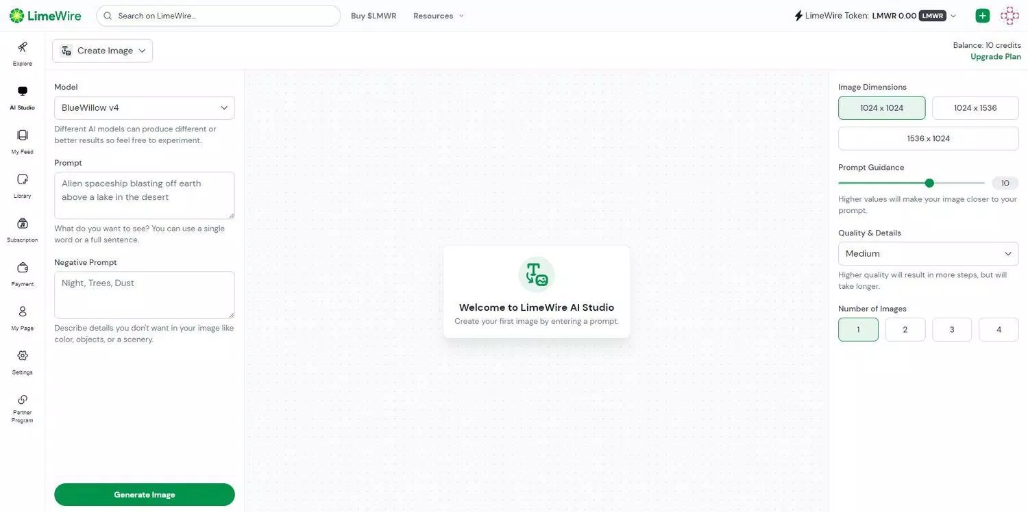 Công cụ tạo hình ảnh của LimeWire AI Studio (Ảnh: Internet) Công cụ tạo hình ảnh của LimeWire AI Studio (Ảnh: Internet)