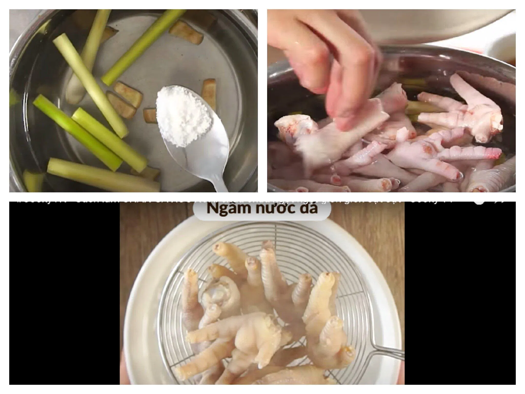 Luộc chân gà và ngâm với nước đá để chân gà giòn