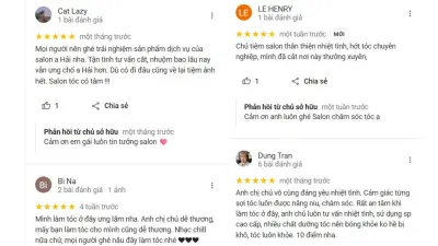 Đánh giá của khách hàng về salon (nguồn: BlogAnChoi) Đánh giá của khách hàng về salon (nguồn: BlogAnChoi)