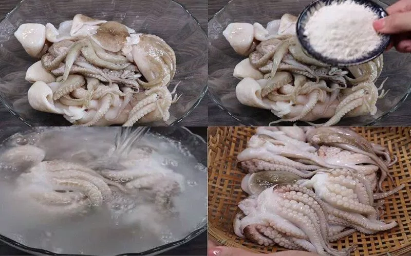 Sơ chế bạch tuộc.