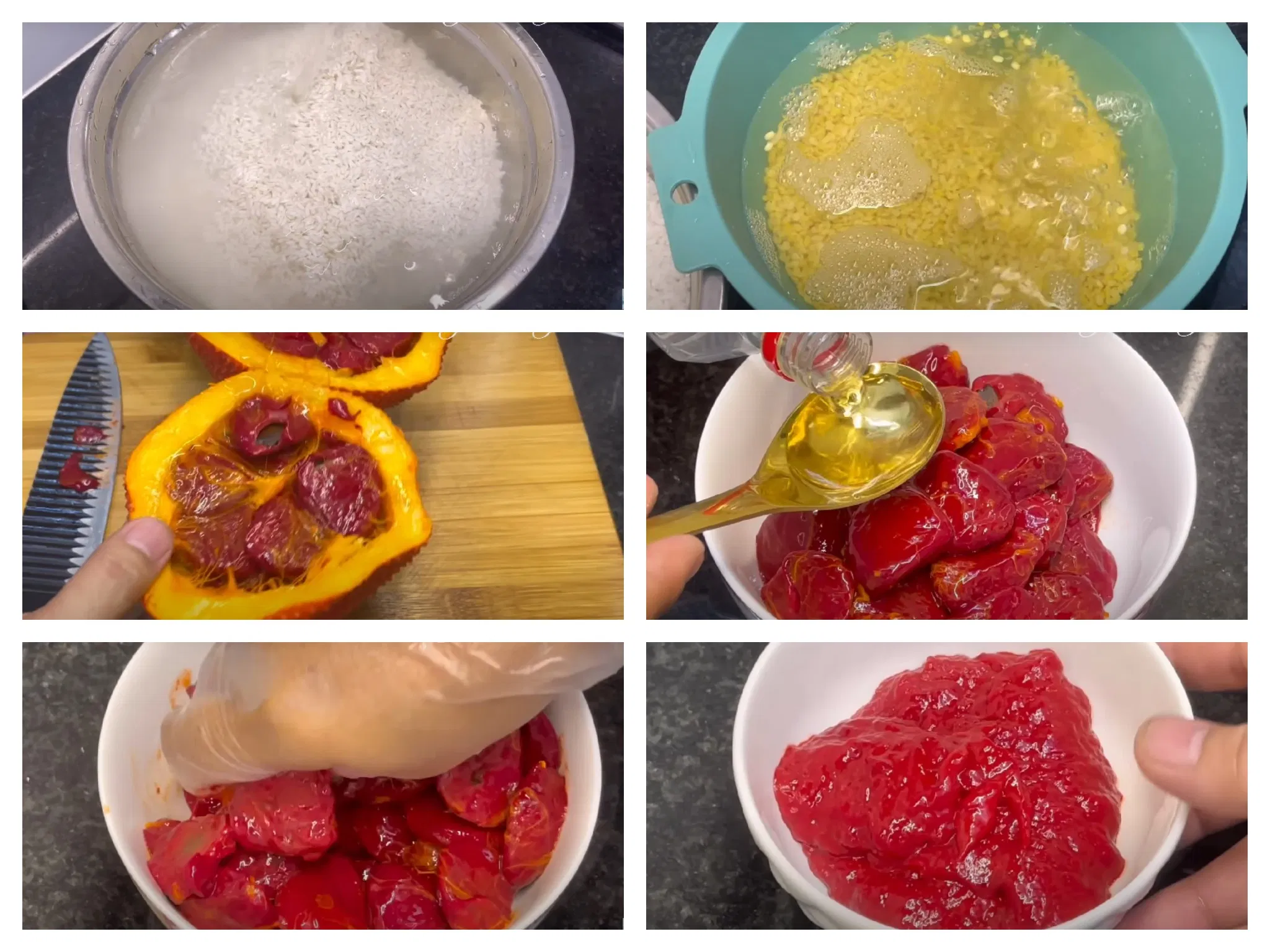 Sơ chế nguyên liệu nấu xôi gấc