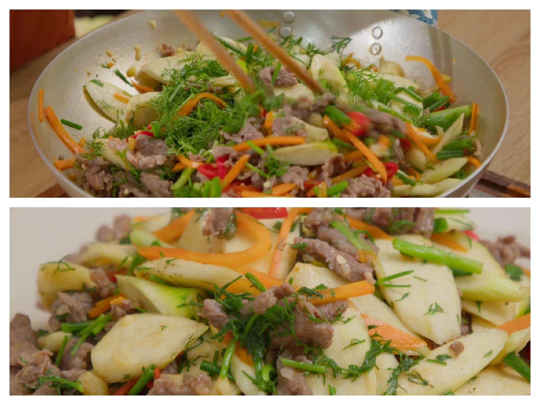 Thành phẩm củ niễng xào thịt bò