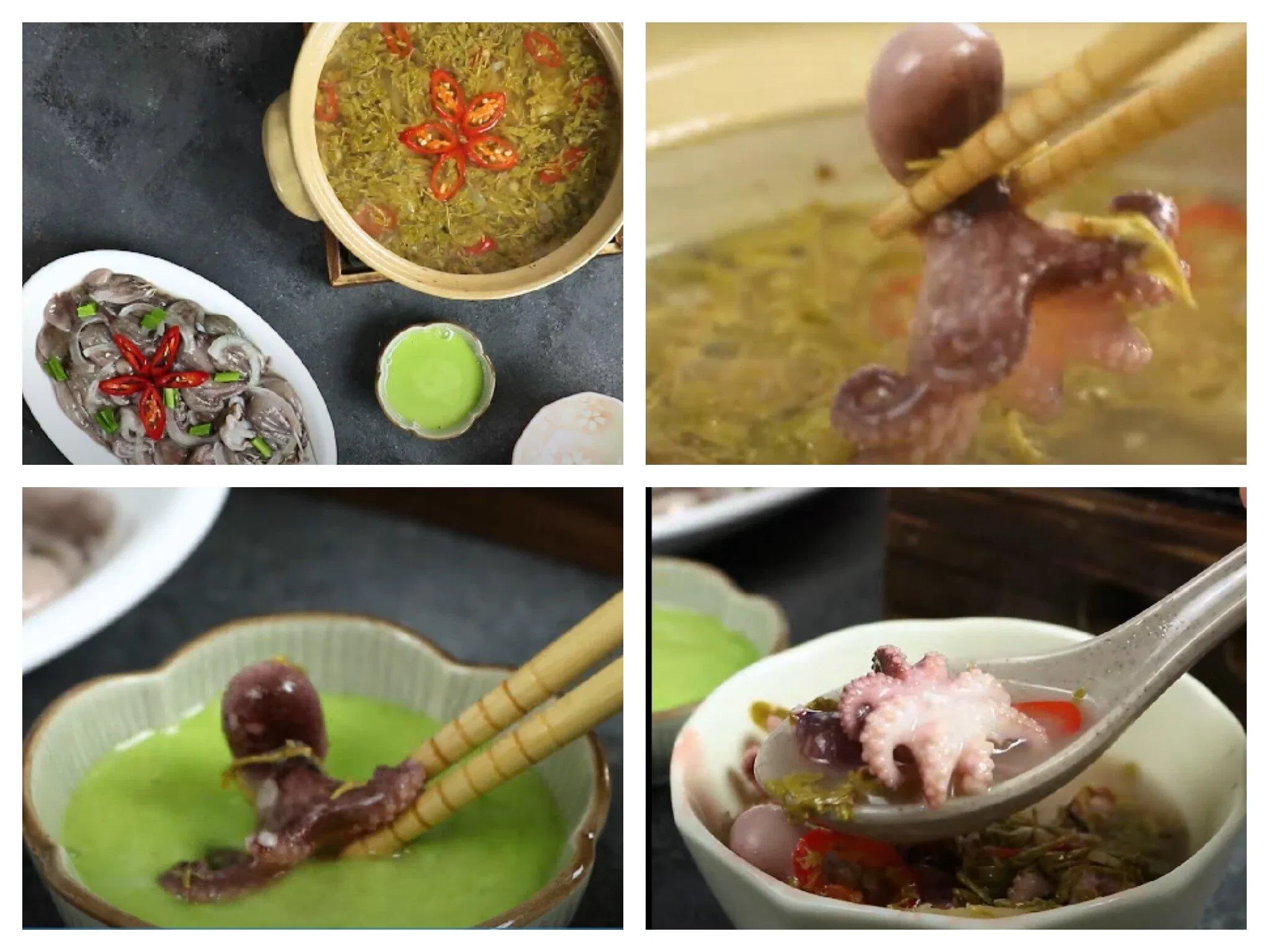 Thành phẩm món lẩu bạch tuộc nhúng lá me