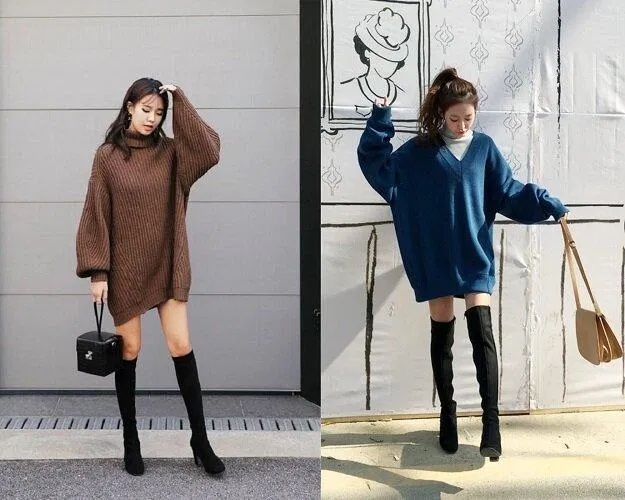 Mix váy len cùng boots cao cổ đầy quyến rũ, hiện đại và sang chảnh (Nguồn: Internet)