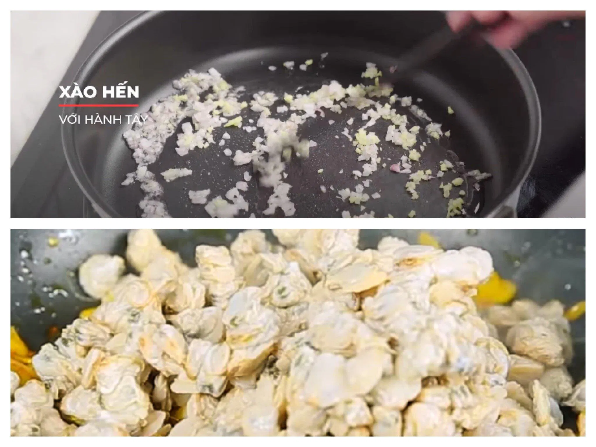 Xào hến với hành tây