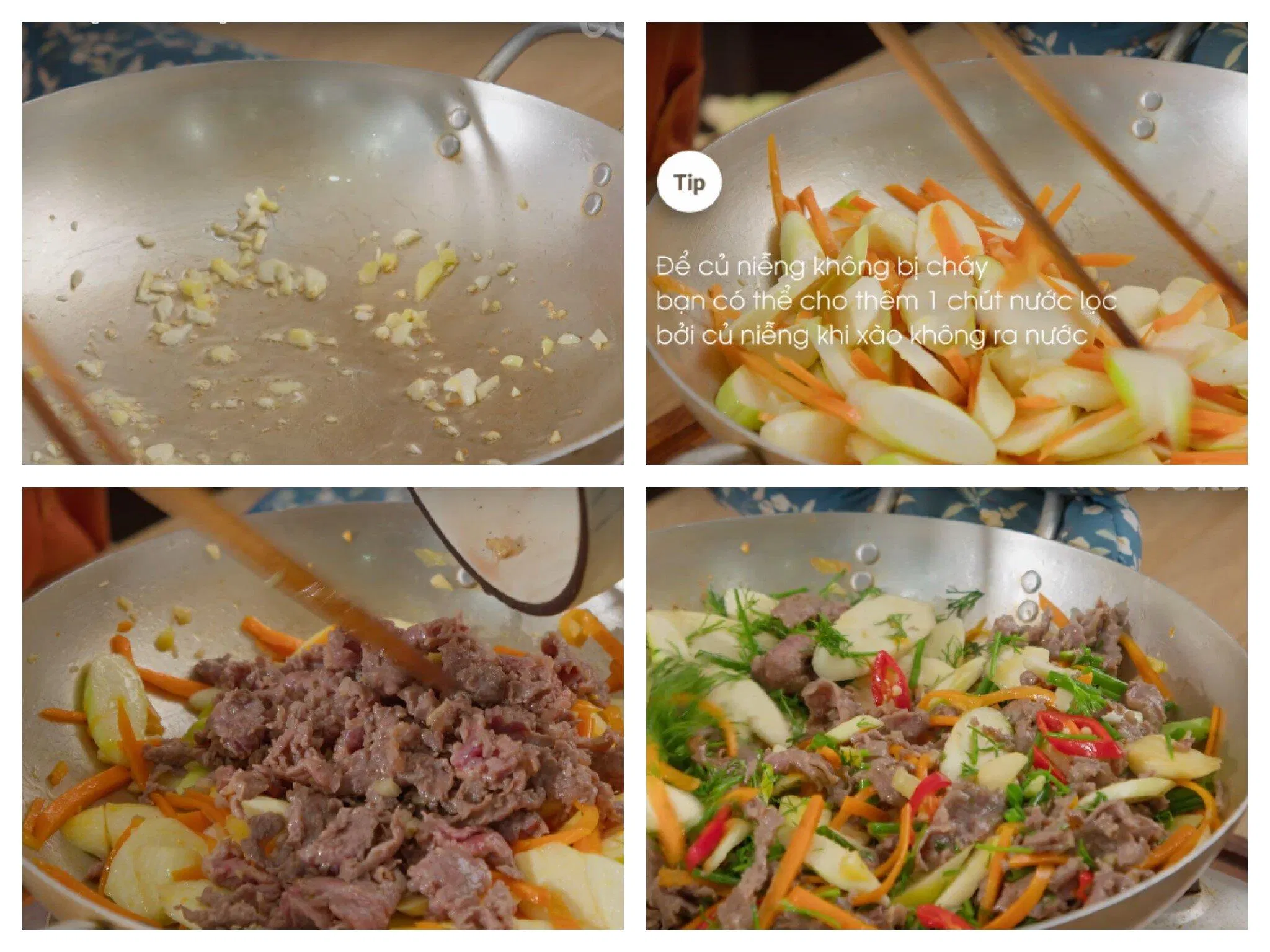 Xào thịt bò với củ niễng