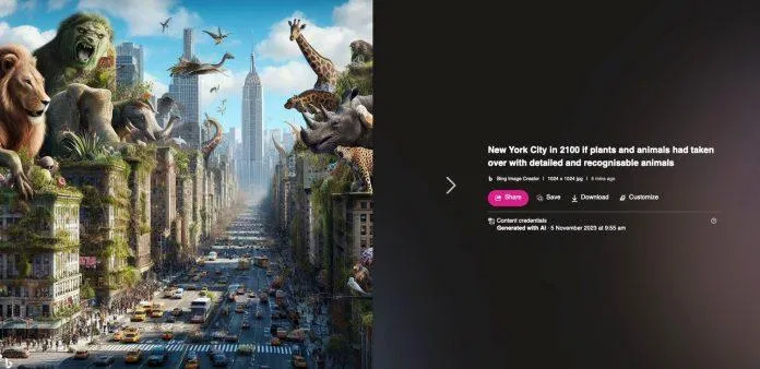 Hình ảnh thành phố tràn ngập động vật sau khi DALL-E 3 chỉnh sửa (Ảnh: Internet) Hình ảnh thành phố tràn ngập động vật sau khi DALL-E 3 chỉnh sửa (Ảnh: Internet)