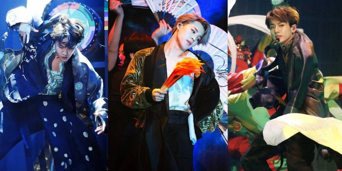J-Hope, Jimin và Jungkook biểu diễn 3 điệu múa cổ truyền của người Hàn tại MMA 2018 (Nguồn: Google) J-Hope, Jimin và Jungkook biểu diễn 3 điệu múa cổ truyền của người Hàn tại MMA 2018 (Nguồn: Google)