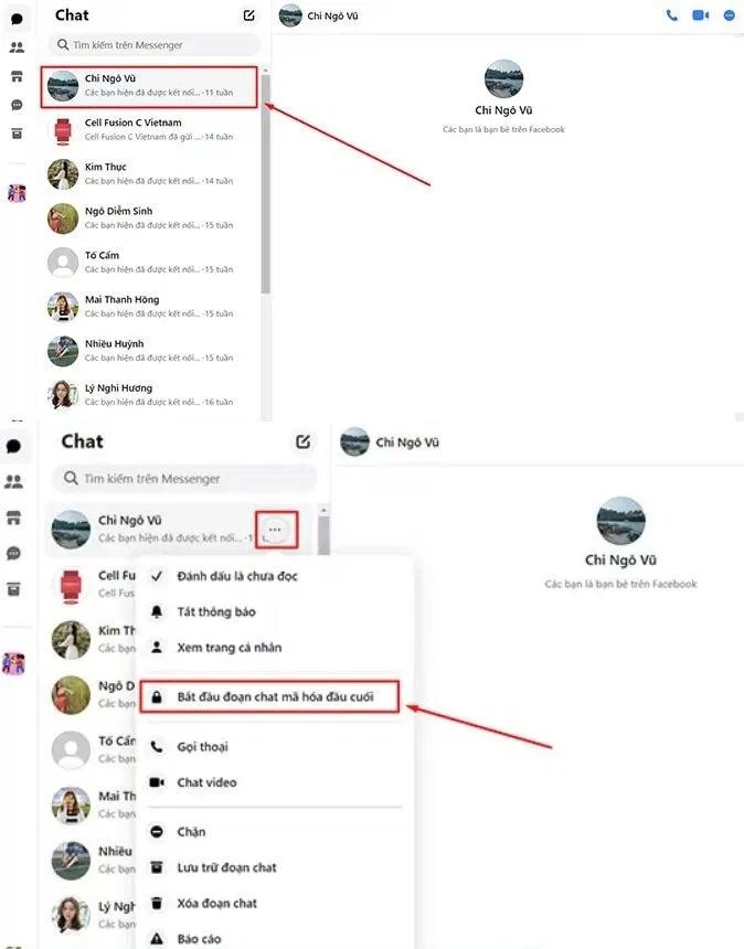 Cách bật đoạn chat mã hóa đầu cuối trên Messenger trên máy tính (Ảnh: Internet) Cách bật đoạn chat mã hóa đầu cuối trên Messenger trên máy tính (Ảnh: Internet)