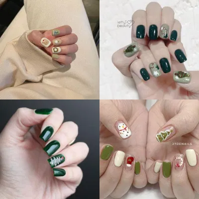 Mẫu nail giáng sinh màu xanh lá