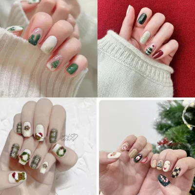 Mẫu nail giáng sinh màu xanh lá