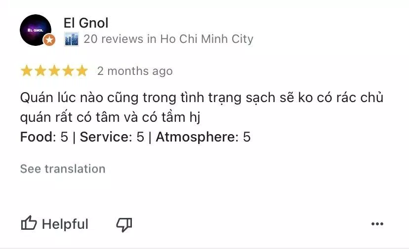 Nhận xét của khách hàng dành cho quán Cô Ba (nguồn: Internet)