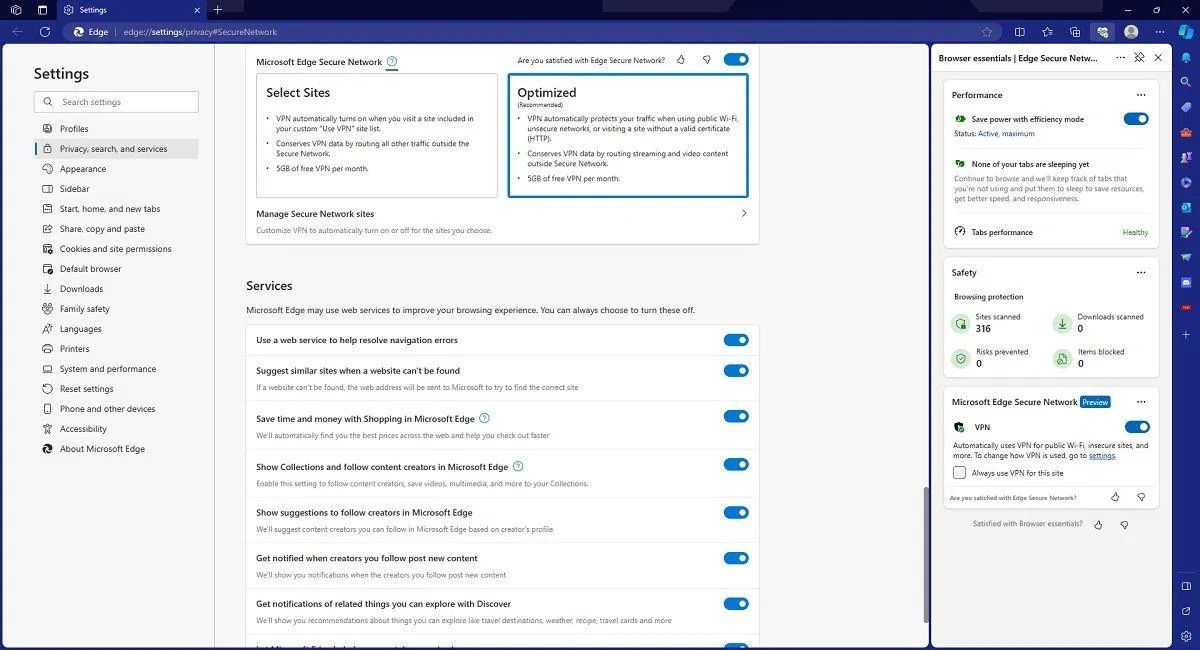 Cài đặt VPN của Microsoft Edge (Ảnh: Internet) Cài đặt VPN của Microsoft Edge (Ảnh: Internet)