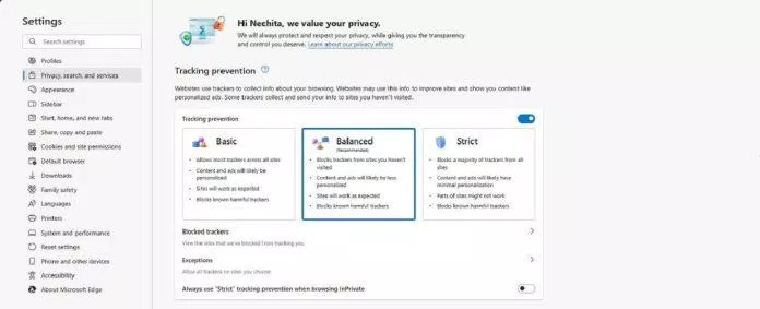 Tính năng chống theo dõi của Microsoft Edge (Ảnh: Internet) Tính năng chống theo dõi của Microsoft Edge (Ảnh: Internet)