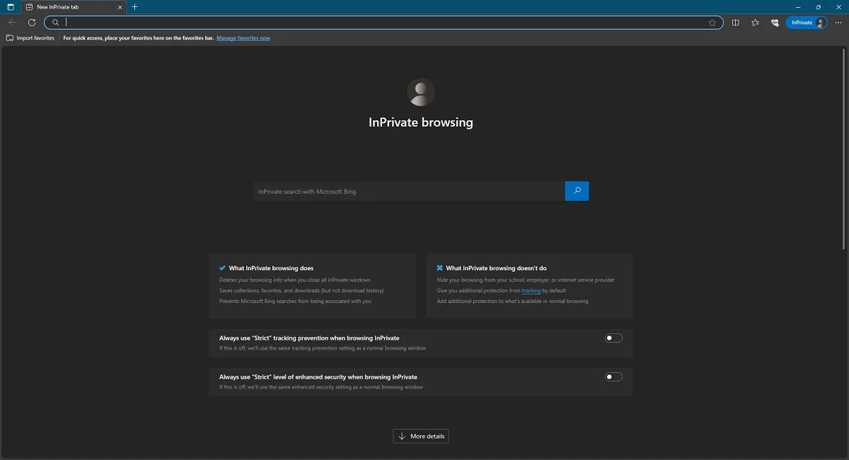 Chế độ riêng tư trong trình duyệt Edge (Ảnh: Internet) Chế độ riêng tư trong trình duyệt Edge (Ảnh: Internet)