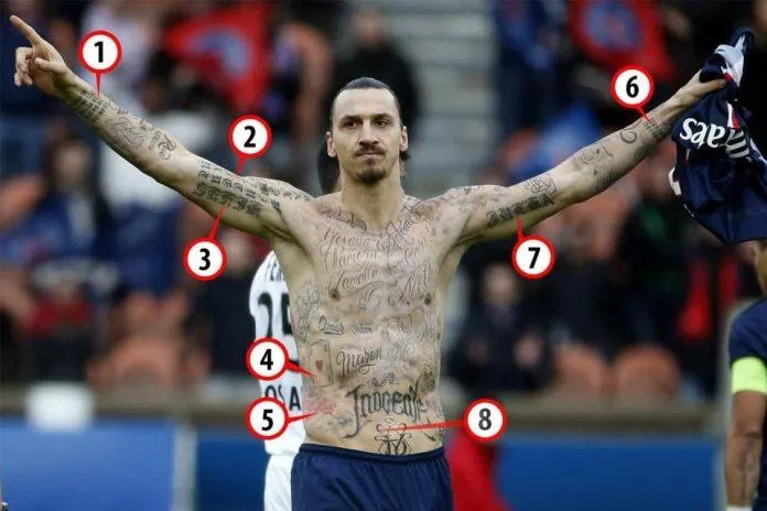 Zlatan cùng hình xăm trước người. (nguồn: Internet) Zlatan cùng hình xăm trước người. (nguồn: Internet)