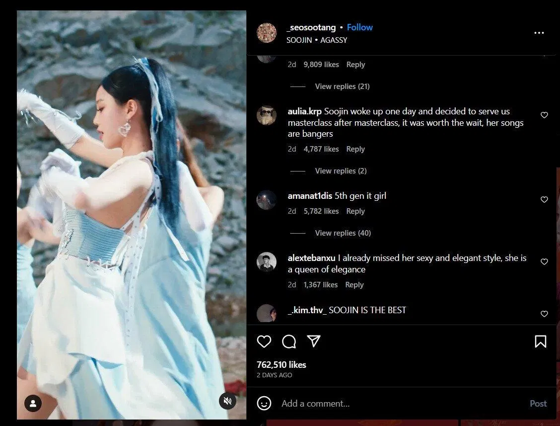 Ở dưới Insta các nhân của Soojin người hâm mộ đã để lại nhiều lời bình luận chúc mừng cô nàng trở lại. (Ảnh : Internet)