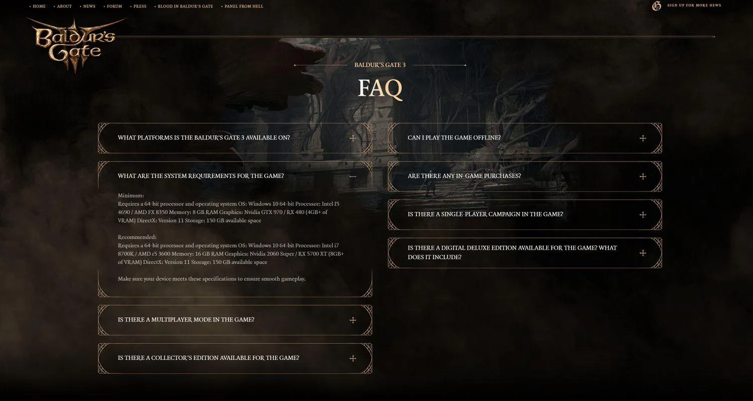 Yêu cầu hệ thống trên trang web của game (Ảnh: Internet) Yêu cầu hệ thống trên trang web của game (Ảnh: Internet)