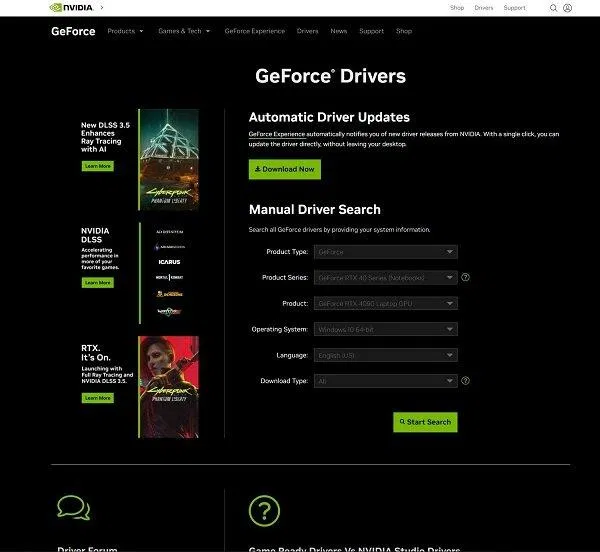 Trang web cập nhật driver GeForce (Ảnh: Internet) Trang web cập nhật driver GeForce (Ảnh: Internet)