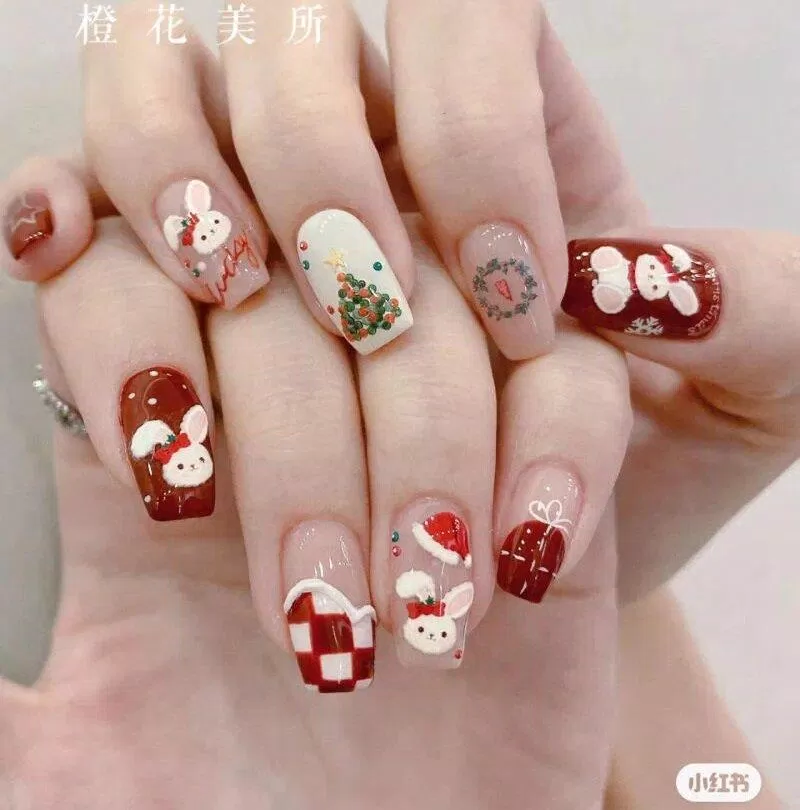 Mẫu nail Giáng Sinh màu đỏ rực rỡ (Ảnh: Internet)