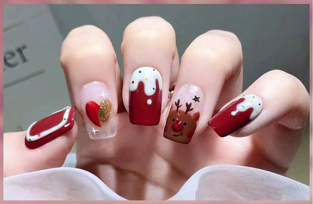 Mẫu nail Giáng Sinh màu đỏ rực rỡ (Ảnh: Internet)