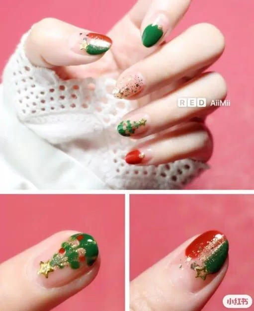 Mẫu nail Noel màu xanh ấn tượng (Ảnh: Internet)