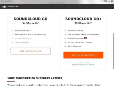 Các gói đăng ký có trả phí của SoundCloud (Ảnh: Internet) Các gói đăng ký có trả phí của SoundCloud (Ảnh: Internet)