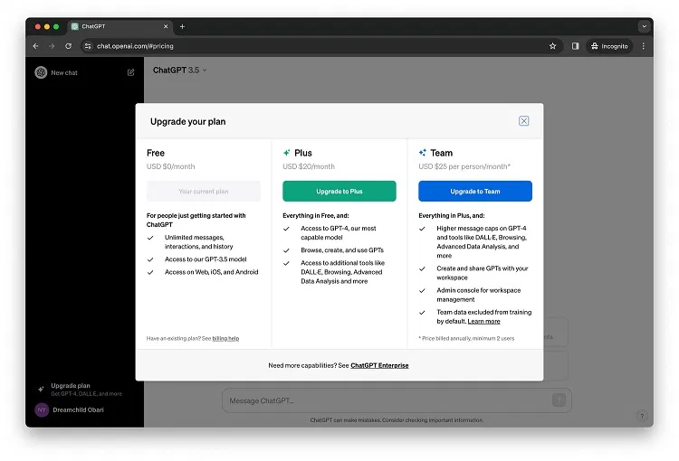 Các gói đăng ký tài khoản ChatGPT có trả phí (Ảnh: Internet) Các gói đăng ký tài khoản ChatGPT có trả phí (Ảnh: Internet)