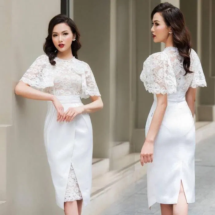 Đầm dự tiệc body phối ren tay cánh sen sang trọng, đẳng cấp (Ảnh: Internet)