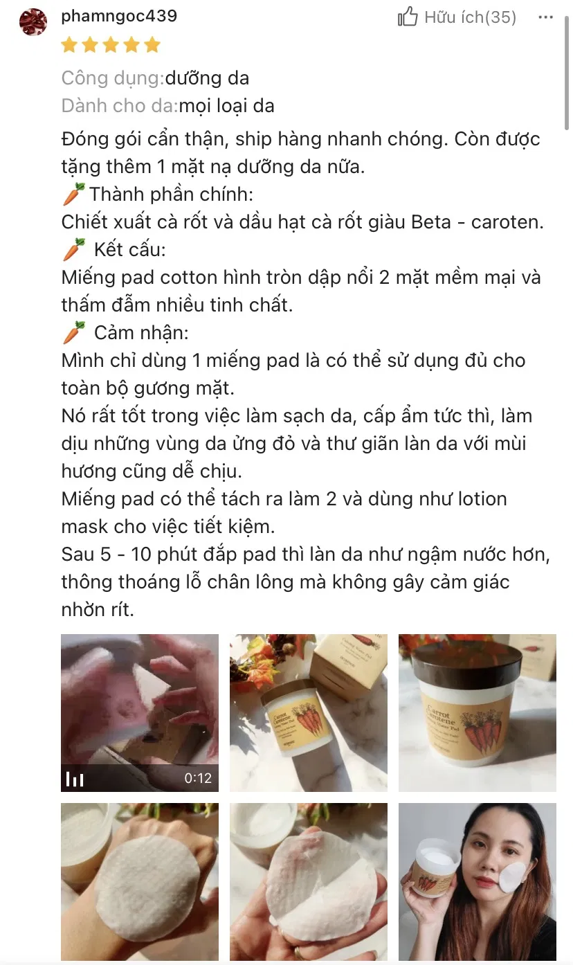 Bạn Phạm Ngọc đánh giá từ Shopee nhận xét toner pad giúp da thông thoáng, ngậm nước(Nguồn:Shopee)