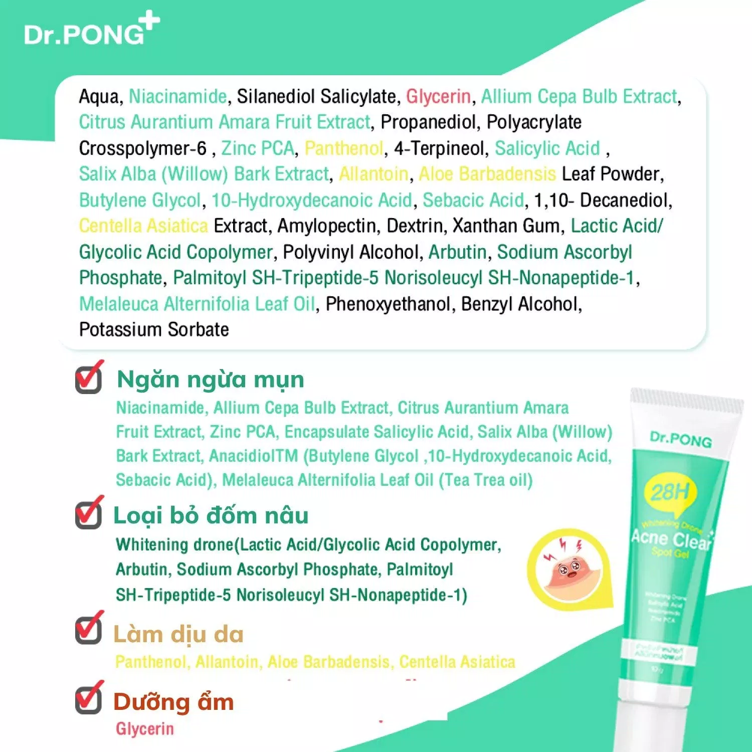 Bảng thành phần của gel chấm mụn Dr.PONG (Nguồn: Internet)