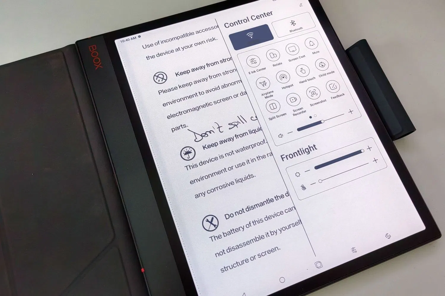 Trung tâm điều khiển của Boox Note Air 3 C (Ảnh: Internet)