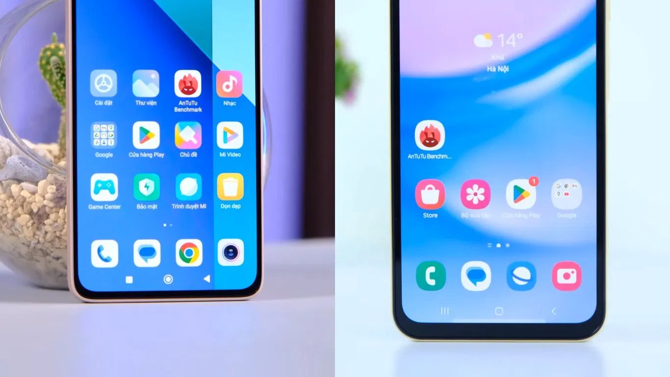 Redmi Note 13 có viền dưới mỏng hơn nhiều so với Galaxy A15 (Ảnh: Internet)
