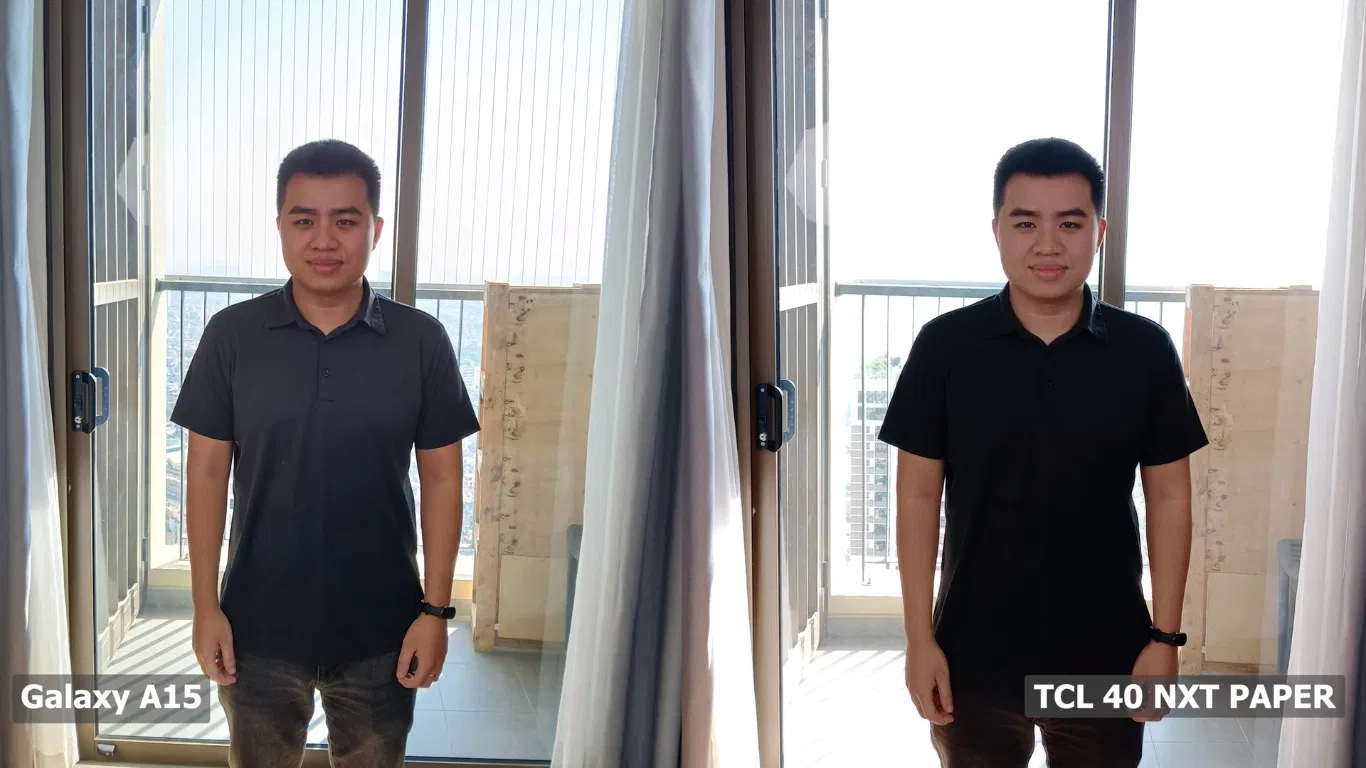 TCL 40 NxtPaper khi chụp hình thì background bị cháy sáng còn Galaxy A15 thì không (Ảnh: Internet)