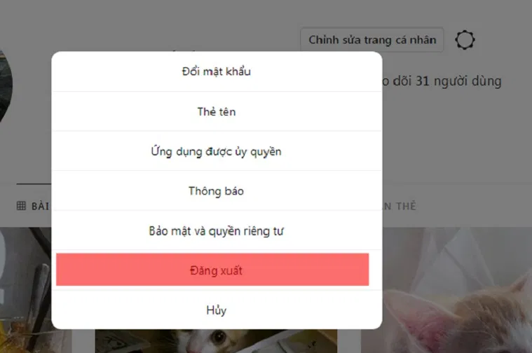 Đăng xuất tài khoản Instagram sau khi đọc tin nhắn (Ảnh: Internet)