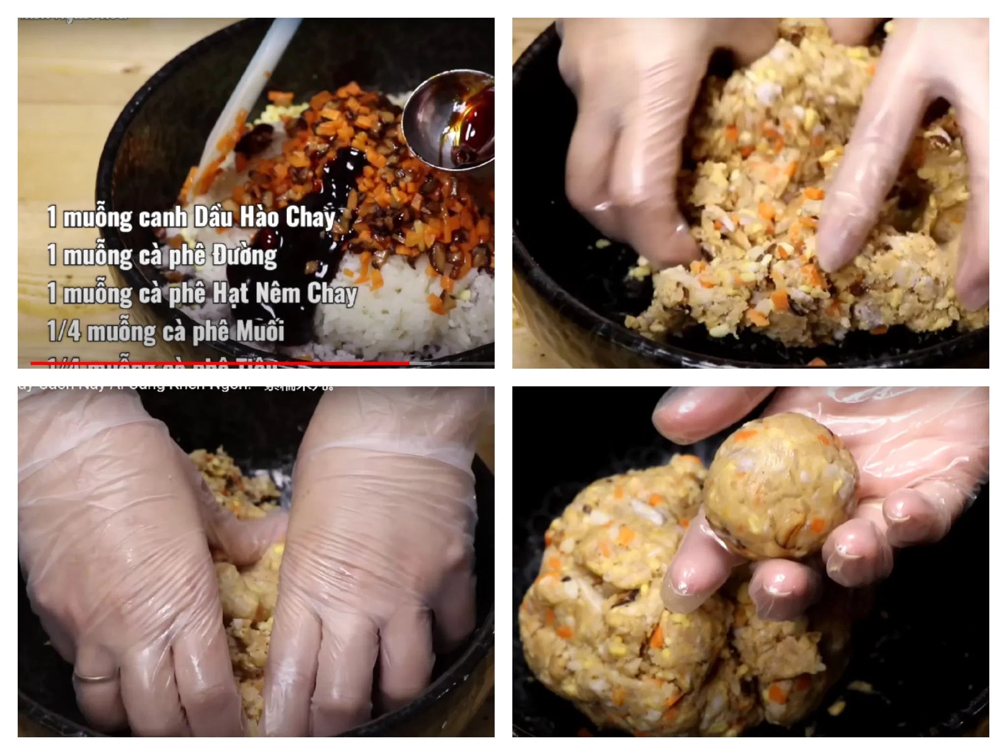 Trộn tất cả các nguyen liệu với nhau sau đó vo viên