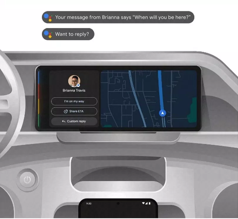 Ứng dụng Android Auto với tính năng tóm tắt tin nhắn và trả lời bằng AI (Ảnh: Internet)