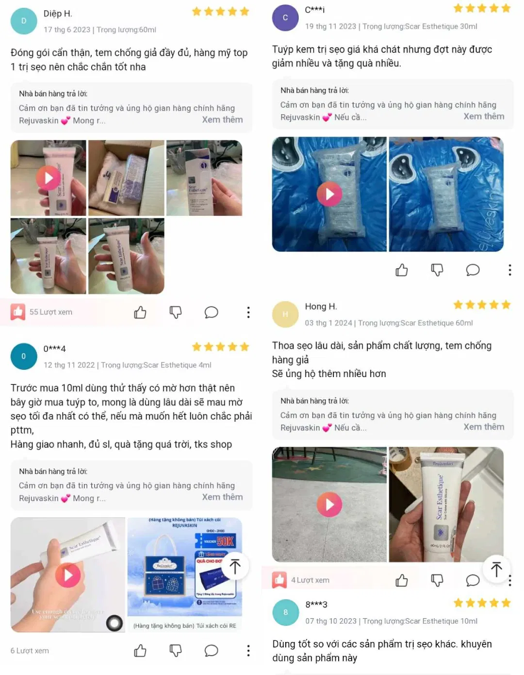 Đánh giá trên Lazada về kem trị sẹo Rejuvaskin Scar Esthetique (Nguồn: BlogAnChoi)