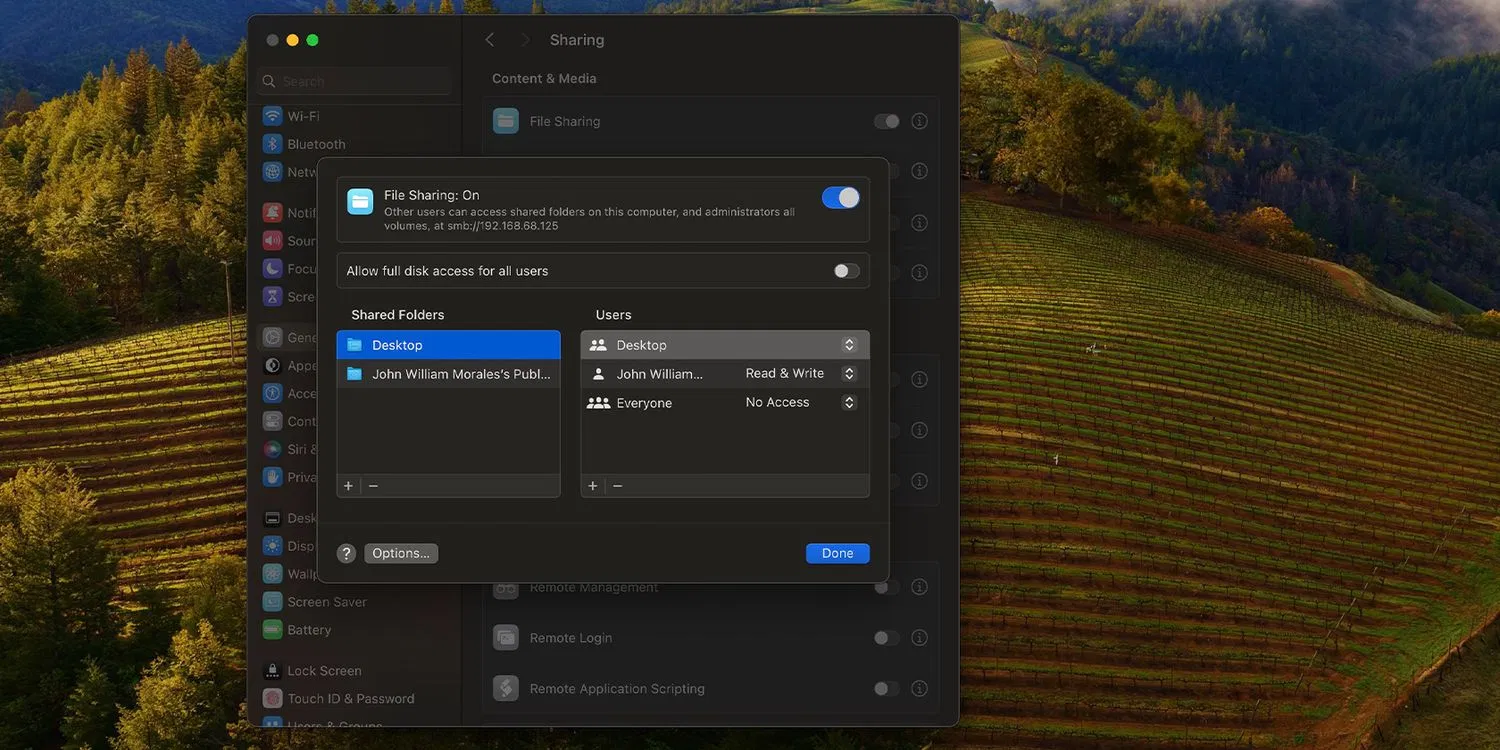 Bật tính năng Chia sẻ file trong macOS (Ảnh: Internet) Bật tính năng Chia sẻ file trong macOS (Ảnh: Internet)
