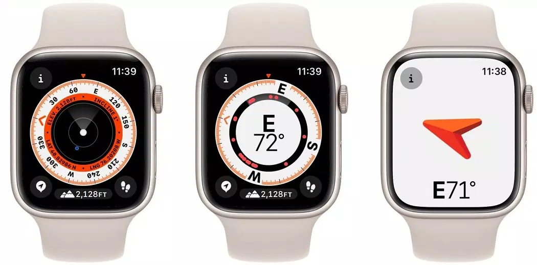 Các chế độ hiển thị khác nhau của la bàn trong Apple Watch (Ảnh: Internet)