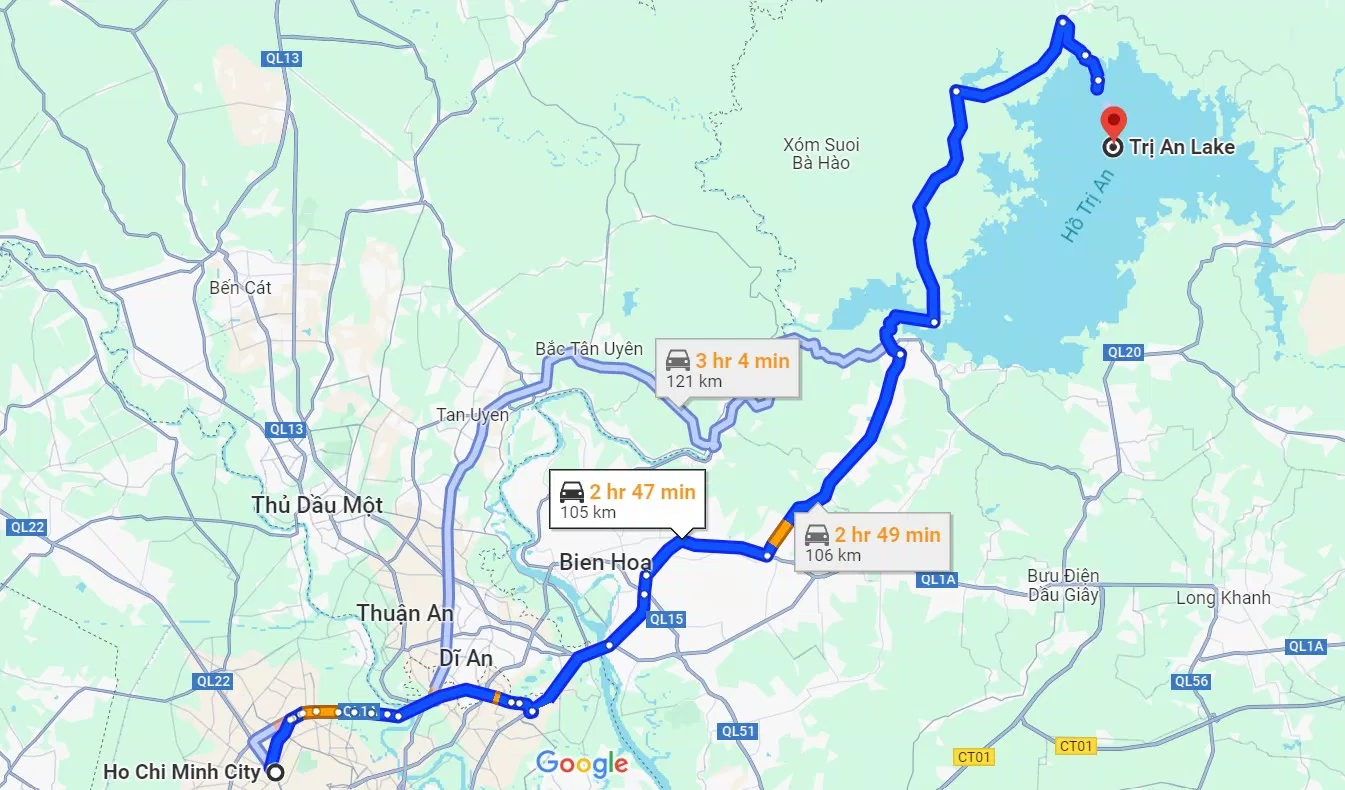 Di chuyển từ TP.HCM tới hồ Trị An qua QL1. (Nguồn: Internet) Di chuyển từ TP.HCM tới hồ Trị An qua QL1. (Nguồn: Internet)