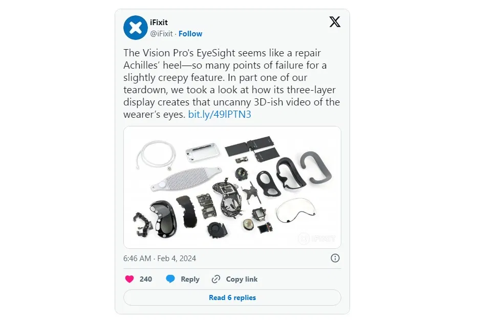 Kính thực tế ảo Vision Pro bị bóc trần: iFixit phơi bày jack cắm, màn hình và quạt tản nhiệt! apple AR kính thực tế ảo Vision Pro VR