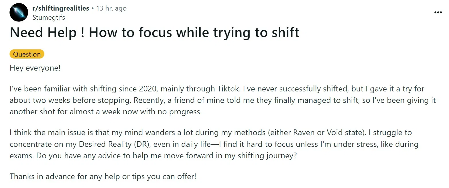 Câu hỏi trên diễn đàn Reddit về Shifting