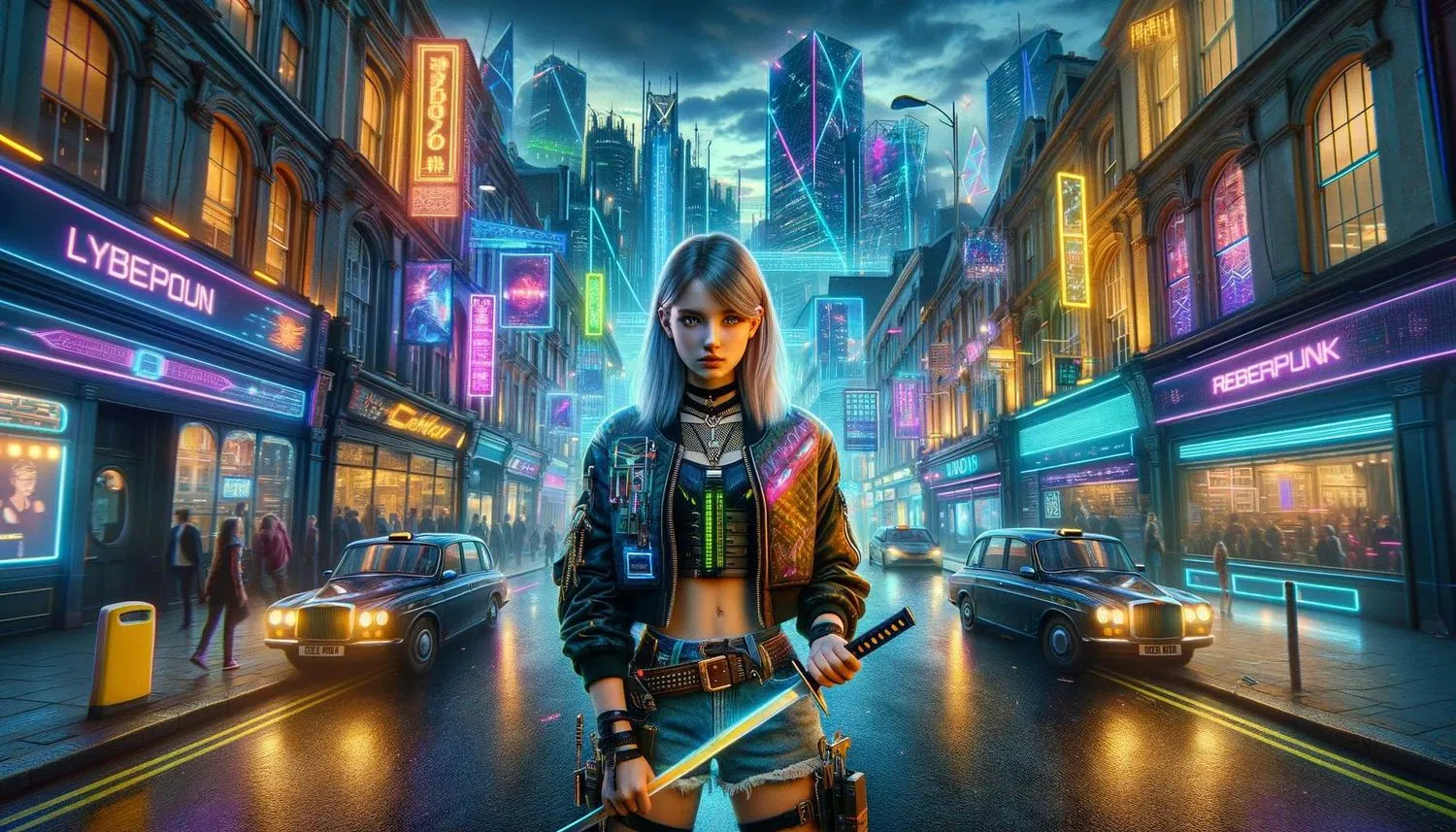 Cô gái cầm kiếm theo phong cách cyberpunk (Ảnh: Internet) Cô gái cầm kiếm theo phong cách cyberpunk (Ảnh: Internet)