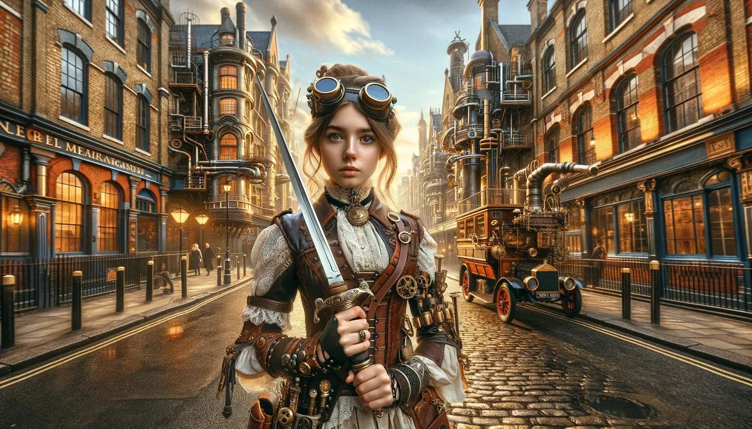 Cô gái cầm kiếm theo phong cách steampunk (Ảnh: Internet) Cô gái cầm kiếm theo phong cách steampunk (Ảnh: Internet)