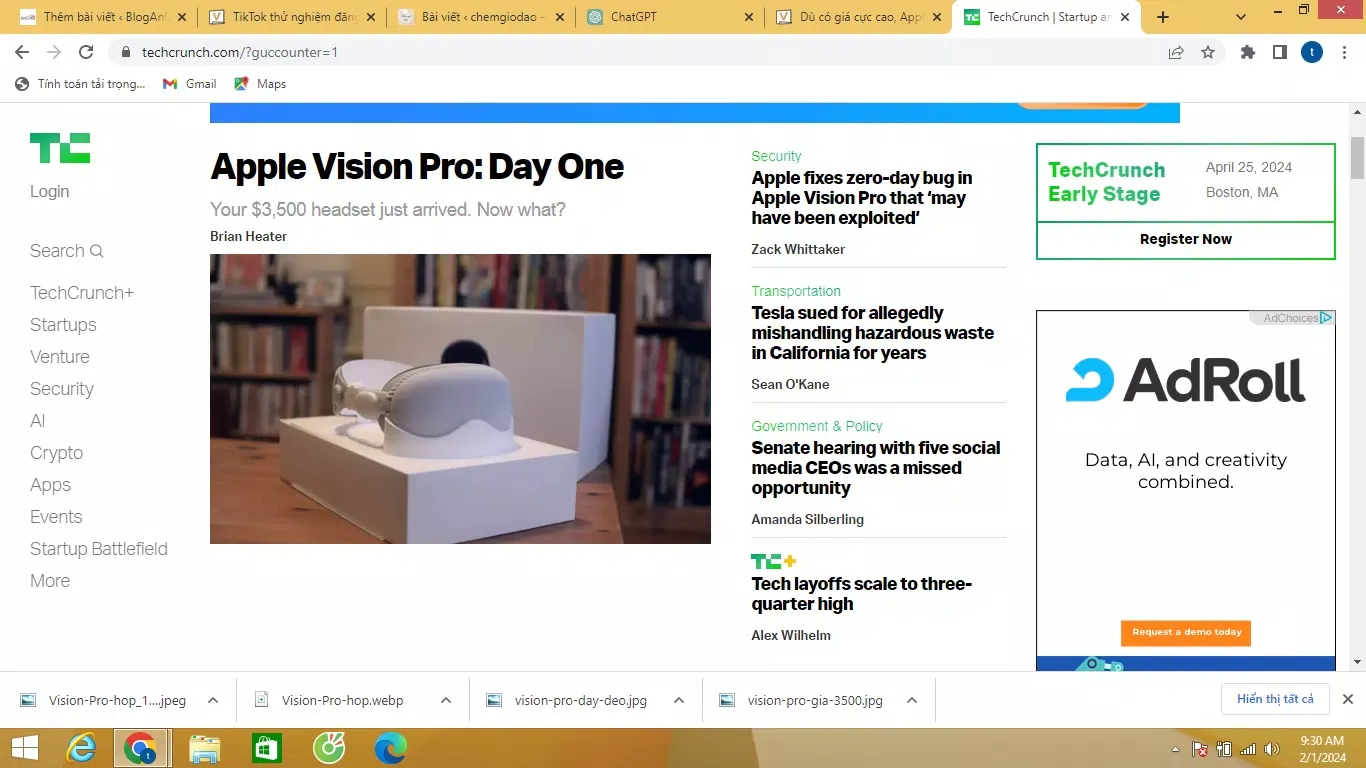 Bài đánh giá Vision Pro trên trang TechCrunch (Ảnh: Internet)