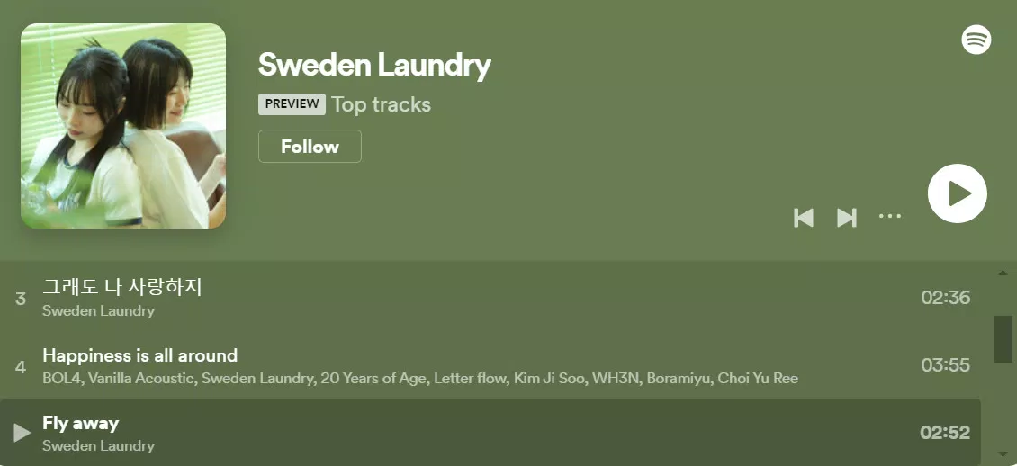 Playlist Spotify của Sweden Laundry. Ảnh: Internet.